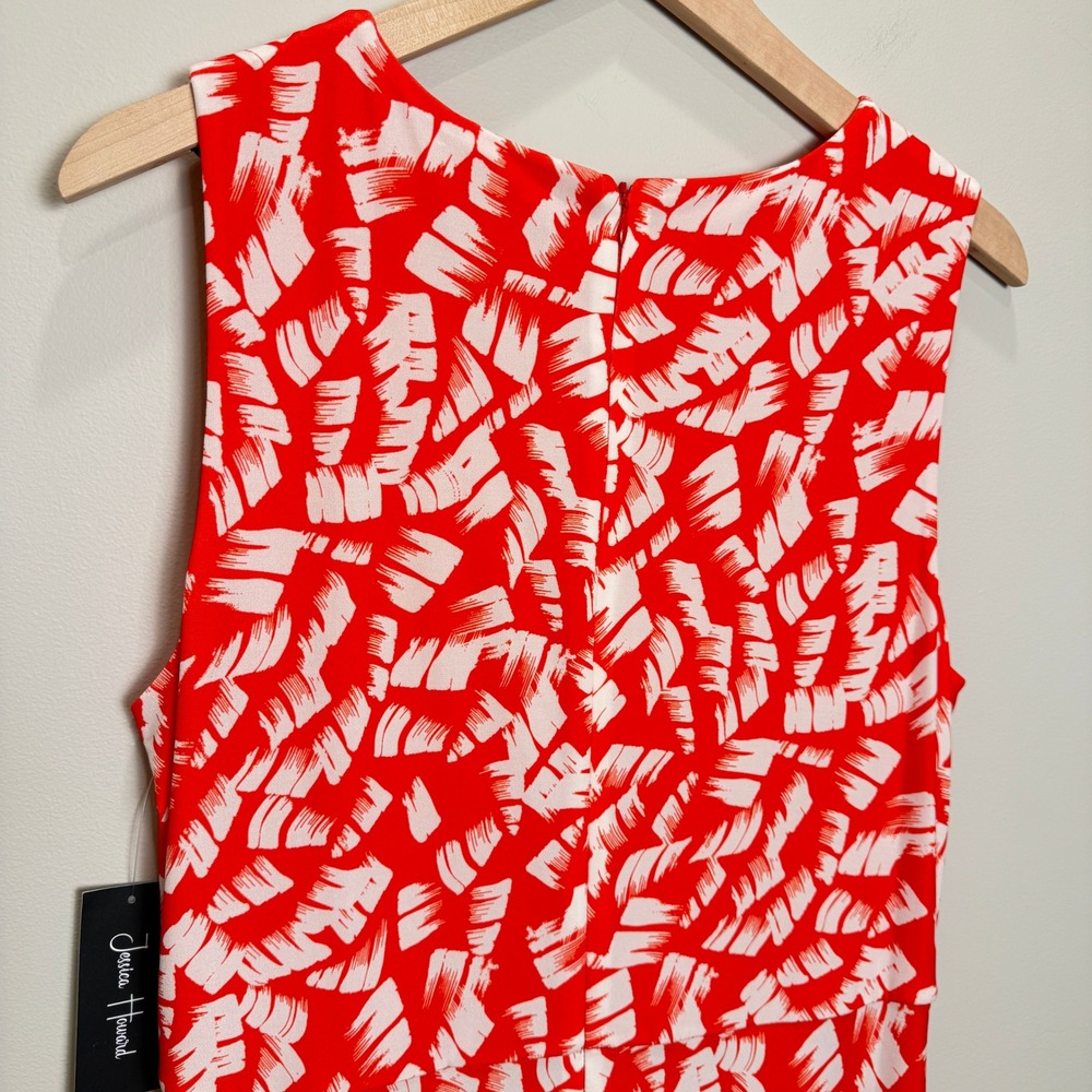 NWT Jessica Howard 14 Pleated Front Maxi Dress Sleeveless Red White Print Jersey - Picture 6 of 14